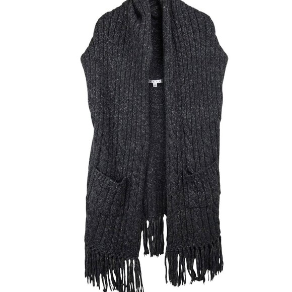 Cabi Womens Chunky Knit Oversized‎ Fringed Wool Gray Vest Cardigan Size S - Picture 1 of 8